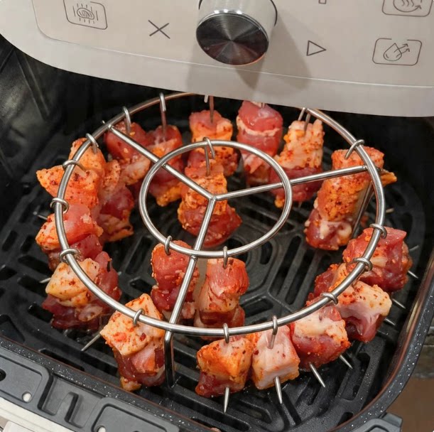 空气炸锅烧烤架立式圆形家用不锈钢烤肉烤串架小型家用烤箱吊炉架