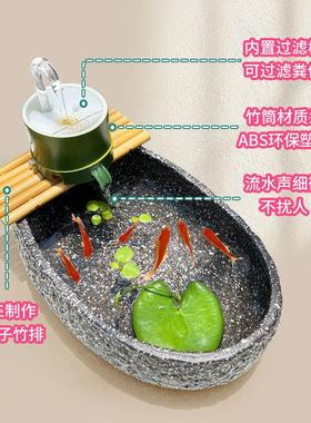 碗小型鱼缸鱼池阳台桌面养鱼缸生态古法造景小莲陶盆ESK仿石瓷头