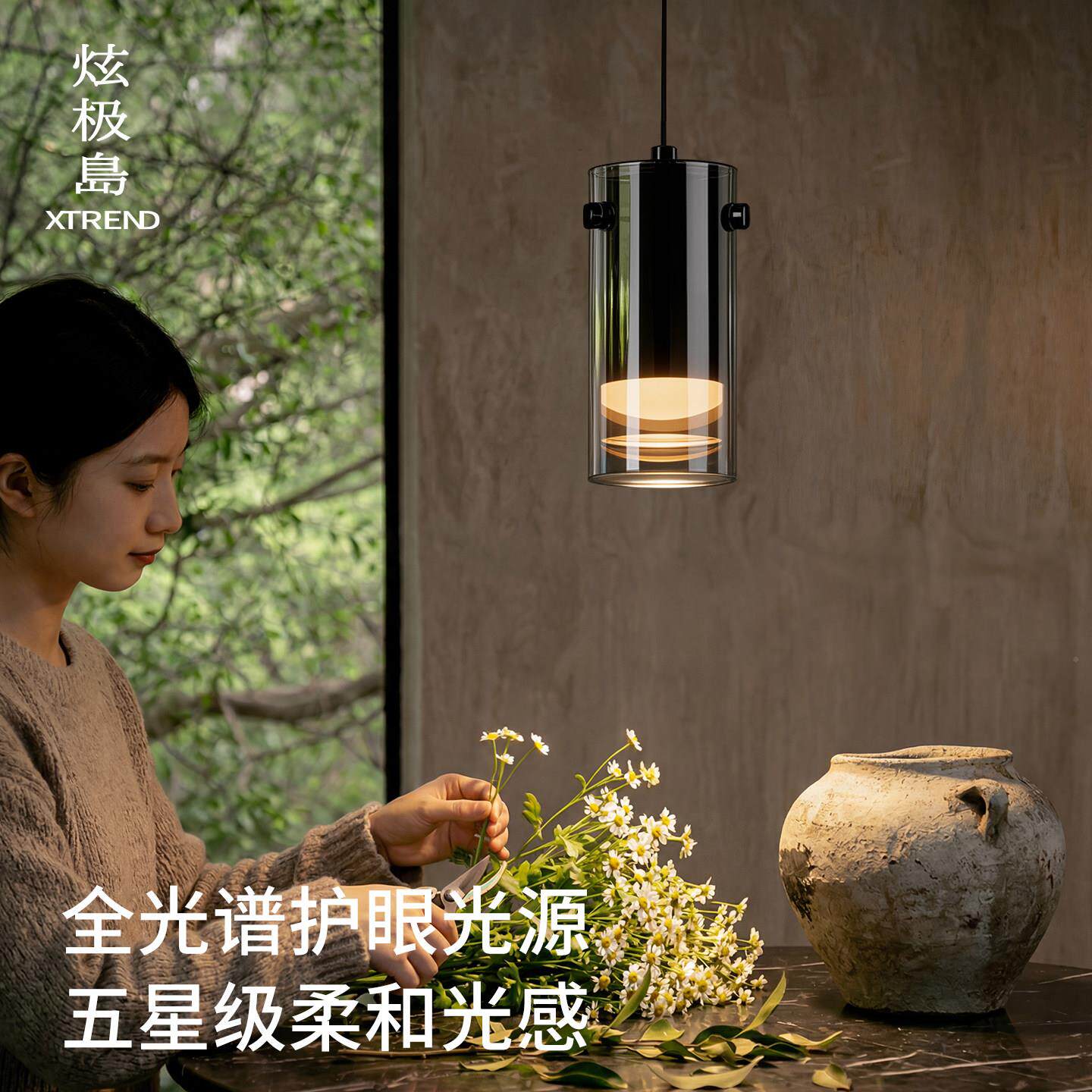 玄升DD30421降床头吊灯意式极简轻玻奢高级感圆形璃过柱道关吊线