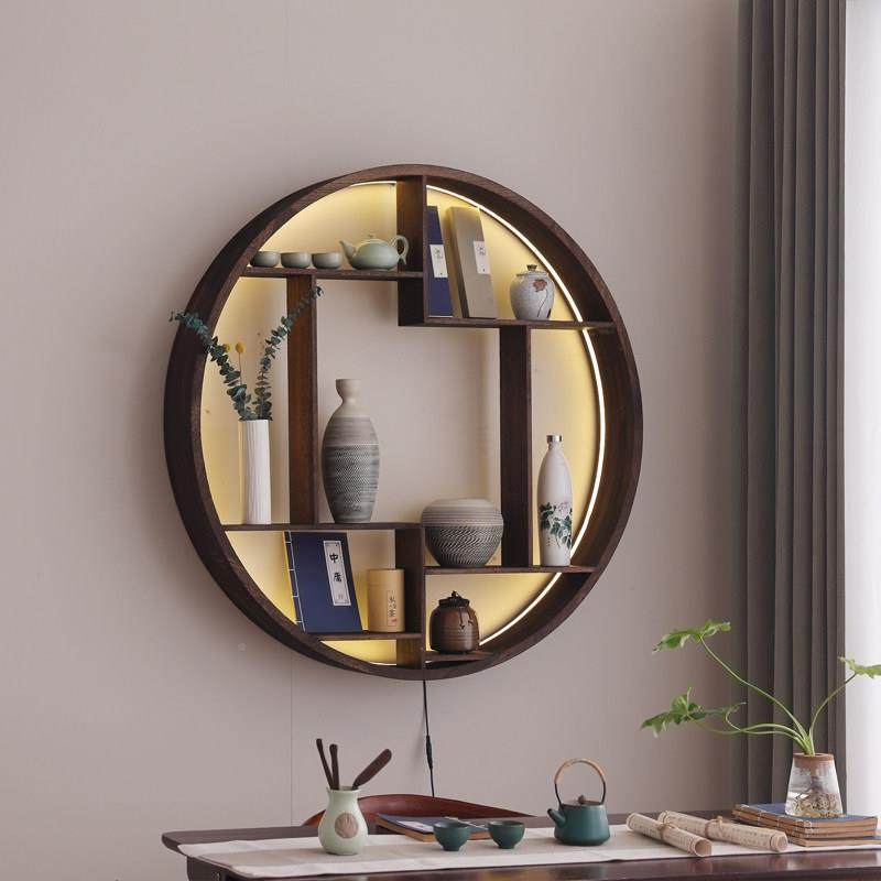 扇形灯带博古架木实茶具收纳杯扇形多宝阁置物架中式覆茶古格子壁,住宅家具,多宝格/博古架,淘宝优惠券,粉丝福利购,淘宝优惠卷