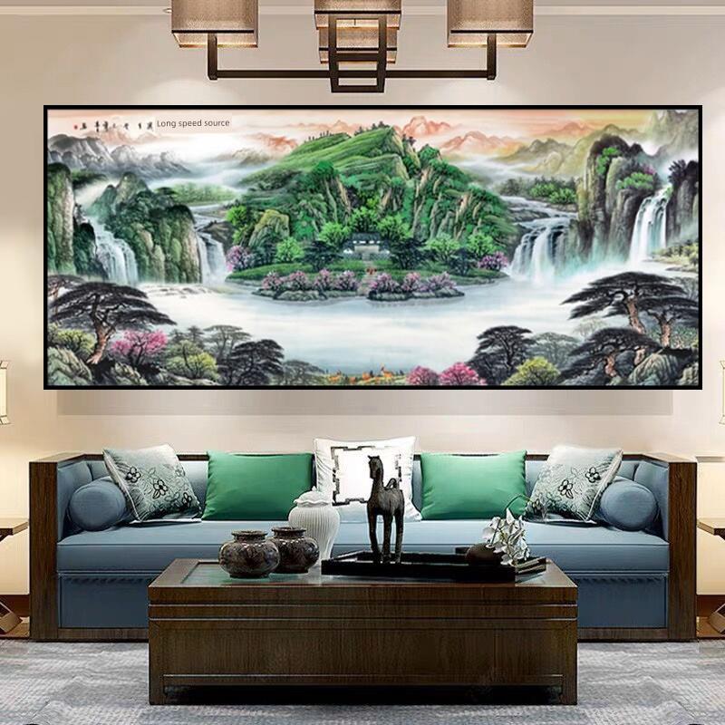 流常山水钻刺绣元全钻客厅卧水室钻字绣HRB景观十聚宝盆膏钻石画