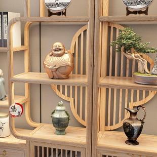 新4035中式纯实木博架茶室白蜡木简古约书架架置叶物展示茶摆件柜