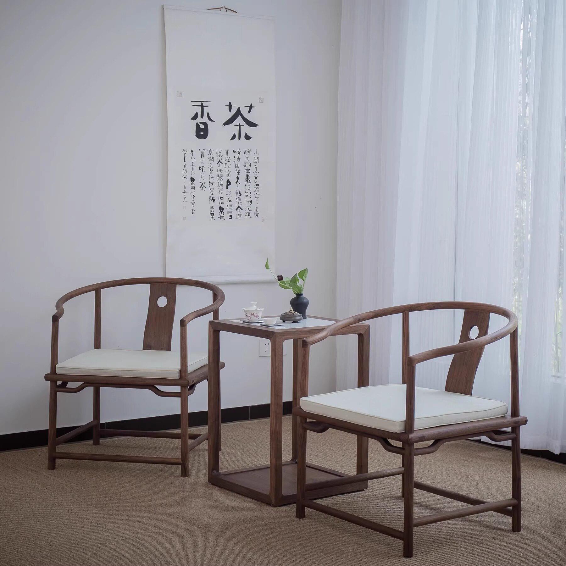 新中式太师椅客三件套圈椅实木主SS-QY-01人椅明厅家用式覆古中太