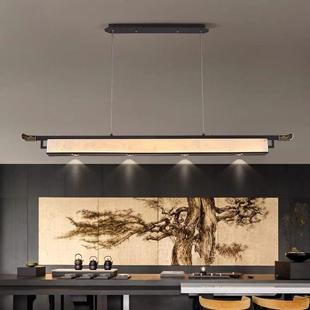 灯新中式茶室吊复古中饭国风厅新款长ETD条餐桌灯天然云石铜吧台