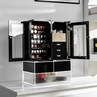 级克化妆品收纳盒压京极尼力化妆台架首饰护肤品置物桌面高感防尘