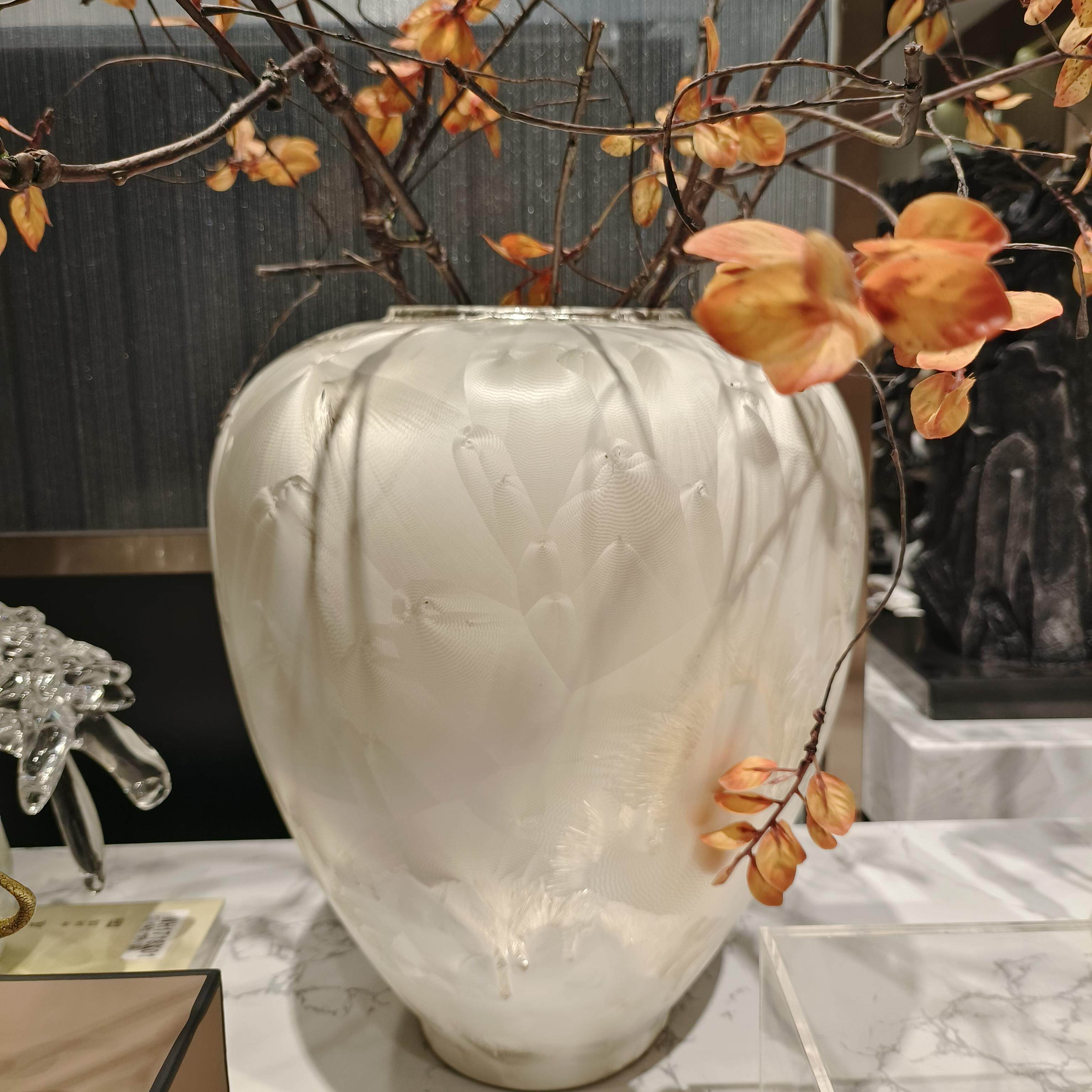 代瓷简约CGV白色圆形陶花瓶样板房间客厅餐计桌摆件设师款现软装