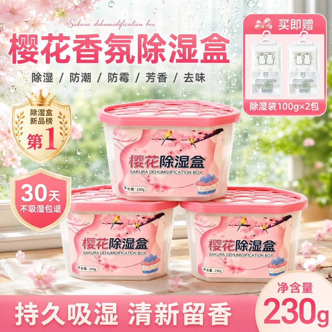 鑫恒安樱花除湿盒氯化钙干燥剂除湿盒家用防潮防霉清新留香持久