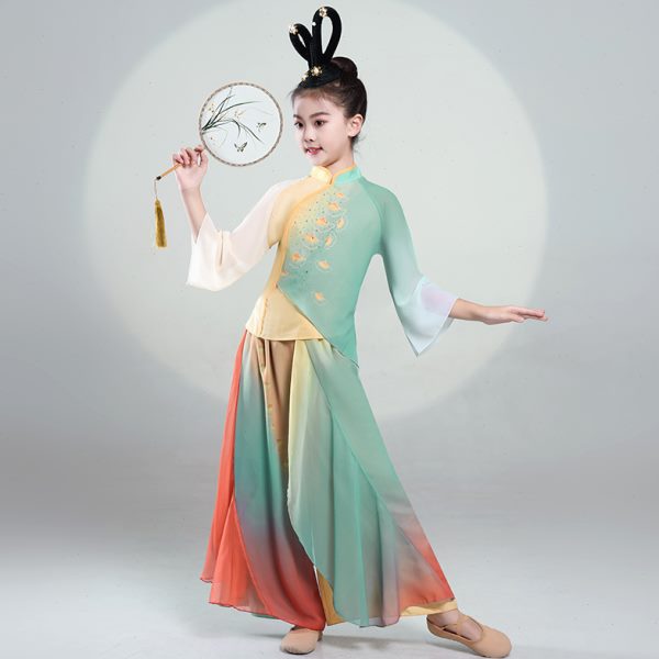 在希望子儿童古典舞演出服丰舞蹈服田野收秧歌扇的民族上舞台装节