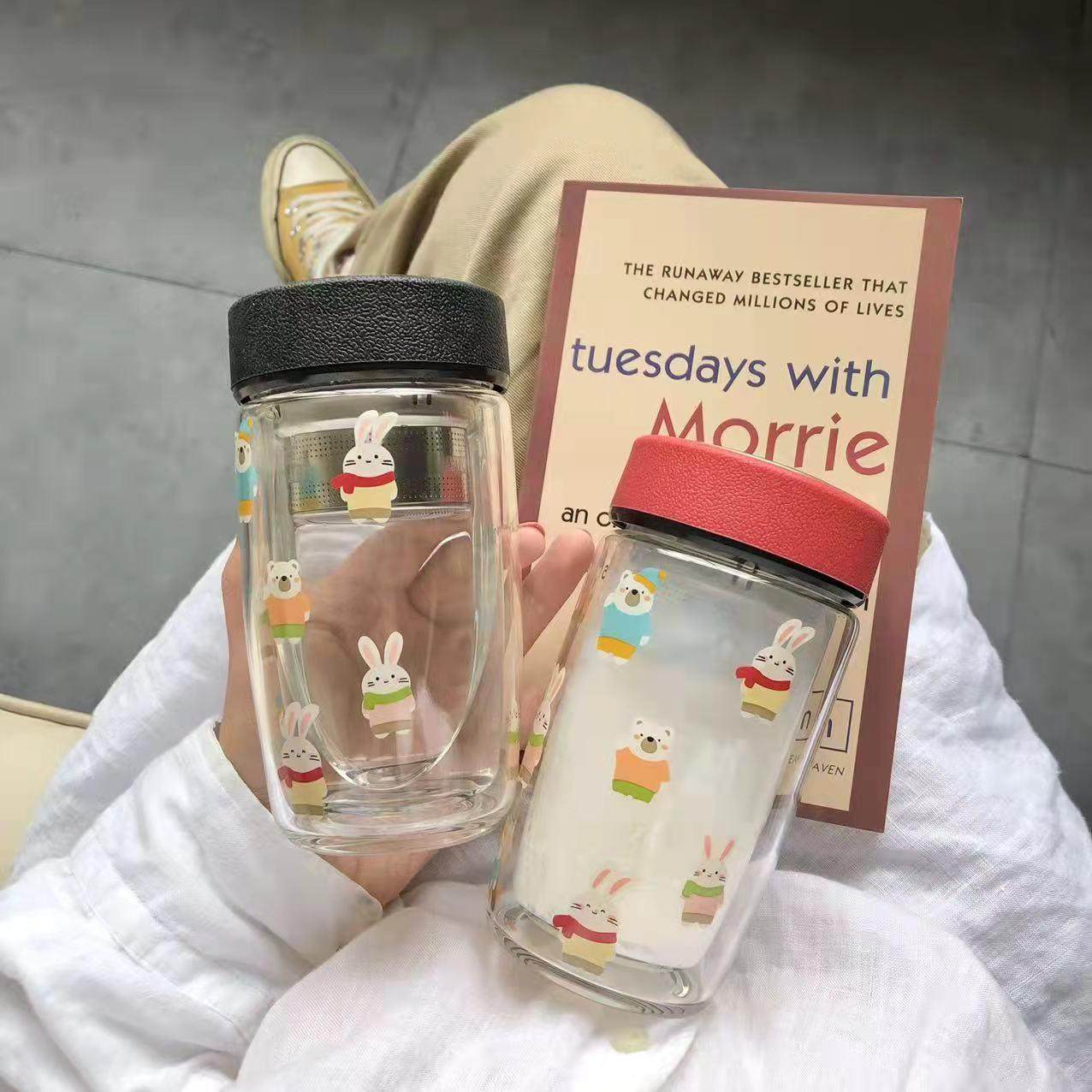 兔与熊双层玻璃杯卡通鹅蛋杯厚底带高档茶隔,餐饮具,玻璃杯,淘宝优惠券,粉丝福利购,淘宝优惠卷