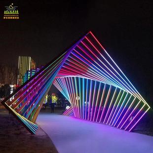 饰灯光节 时光隧道LED几何七彩拱门造型发光长廊通道商业街亮化装