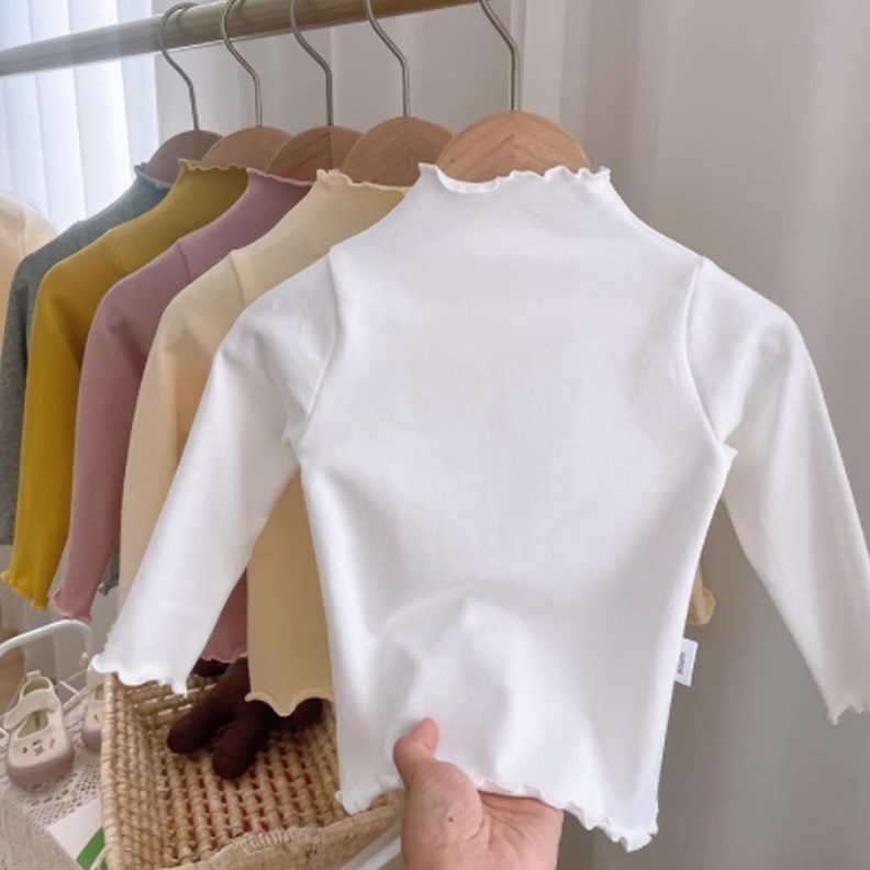 密长袖上衣衣服儿童春秋纯棉纯色T恤半高领打底衫边新款宝宝婴儿