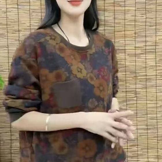 新款大码洋气保暖上衣中年妈妈减龄内搭德绒打底衫印花长袖卫衣女,女装/女士精品,大码内搭,淘宝优惠券,粉丝福利购,淘宝优惠卷