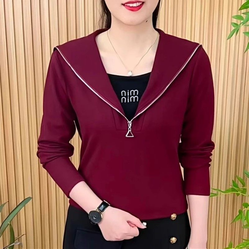 秋冬新款t恤女洋气拉链假两件妈妈洋气内搭上衣德绒中老年打底衫,女装/女士精品,大码内搭,淘宝优惠券,粉丝福利购,淘宝优惠卷