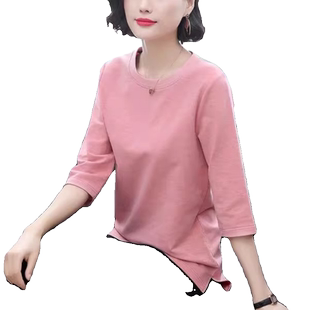 2024夏季新款大码中袖T恤女中年妈妈装七分袖宽松显瘦上衣打底衫