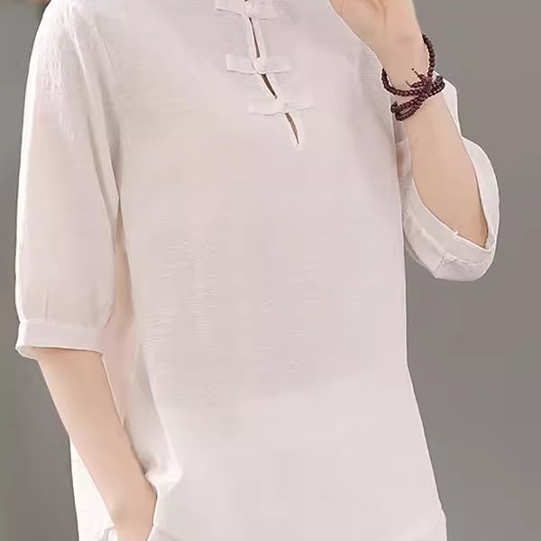五分袖棉麻宽松夏装短袖t恤女