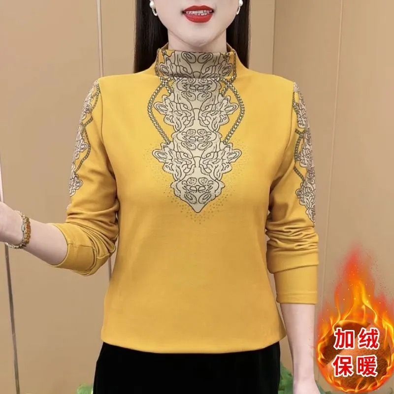 加绒保暖半高领中老年妈妈长袖