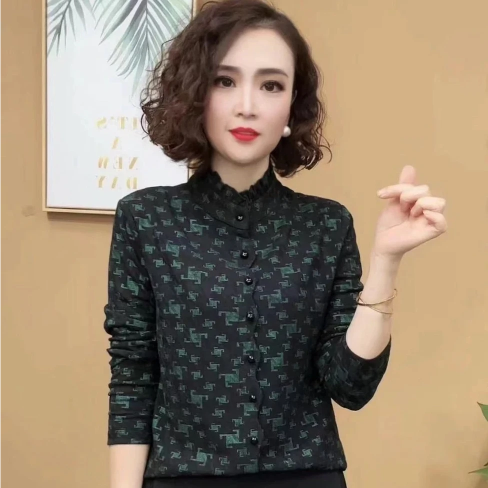 中老年女装洋气减龄长袖T恤上衣