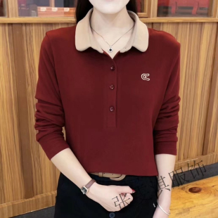 宽松长袖 新款 洋气妈妈装 翻领小衫 上衣女 polo领春秋2024中老年大码