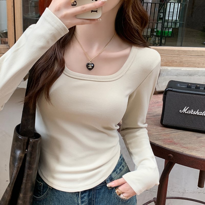 速发2打领底衫秋冬方024新款爆款弧形下摆长袖T恤内搭德绒加厚上