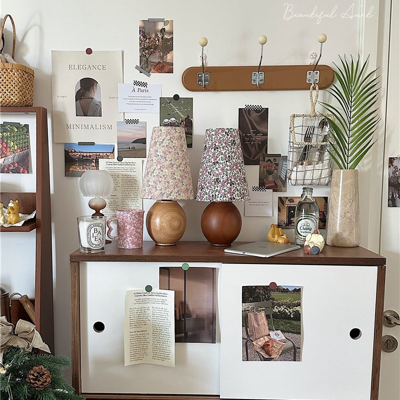 速发复古实木韩花台围发饰浪漫氛围感床头灯碎式博主卧室装饰氛灯