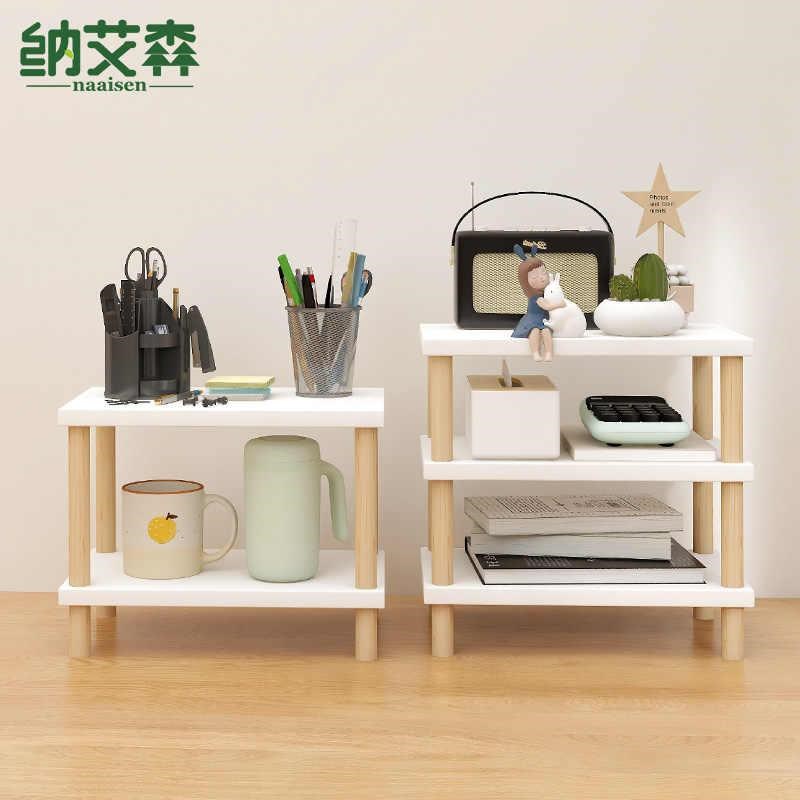 速发桌面置物架工层办公桌上小型收纳改客厅木架子多位架造神器