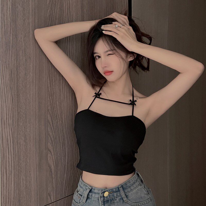 速发设计感白色绝美独特小吊带外穿带胸垫美背背心内搭白色上衣夏