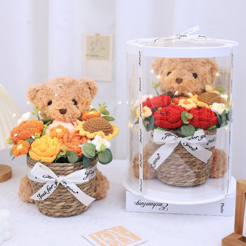 速发可爱玩偶花篮玫瑰钩针编织毛线花束向日生礼朵葵日花物