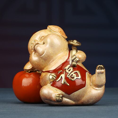 速发27IK 彩铜《诸件如意》生肖猪摆子柿事桌面装饰品生日礼品摆