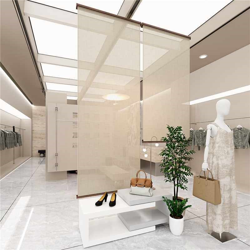 速发装服装店隔断窗屏风装饰陈列亚麻挂帘透景橱窗帘背景帘卷帘