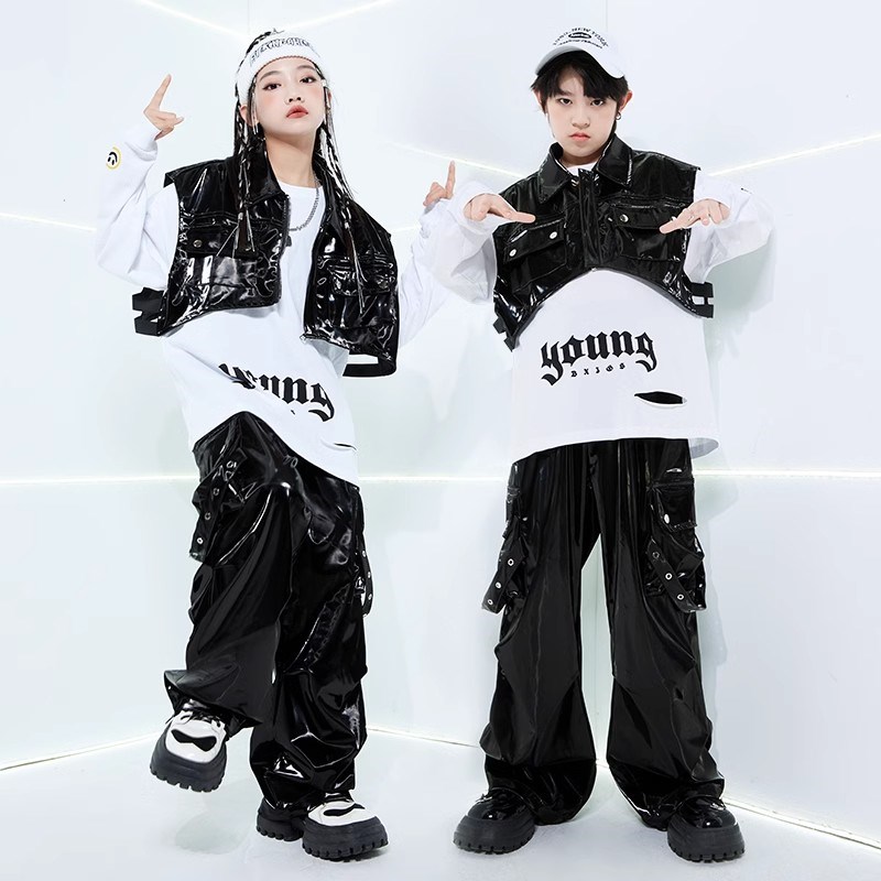 速发少儿士舞潮服演出服男孩套装h爵phop服装嘻哈i街皮衣马甲少儿