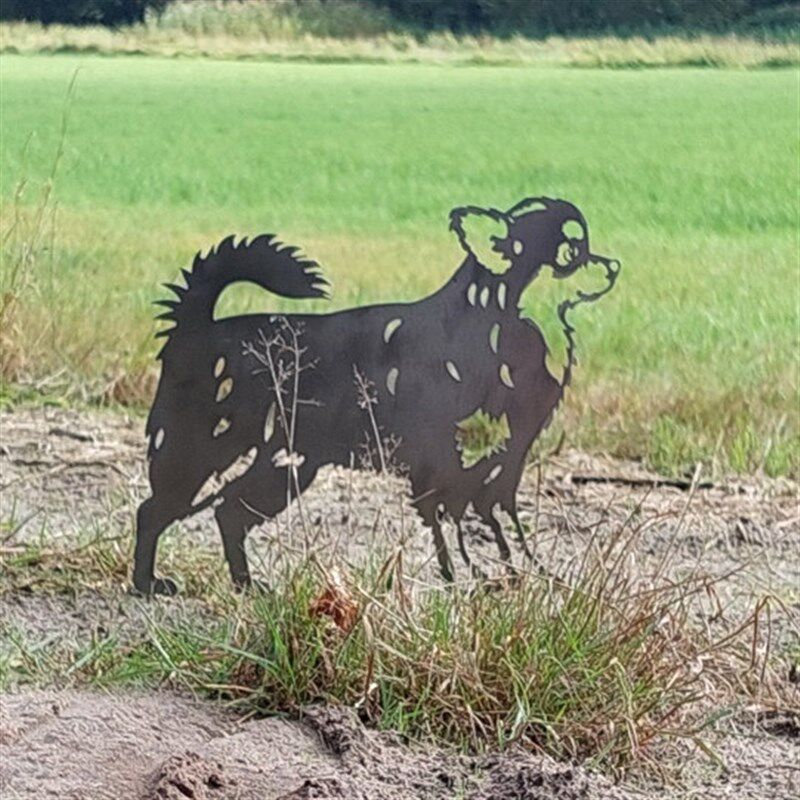 速发逼真的吉娃娃犬金属雕塑户外园林装饰摆件铁艺狗剪影纪念墓碑