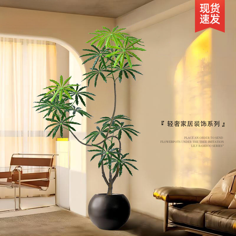 速发孔雀木仿植高端轻奢室内客厅落地绿生植物沙发边装饰大型盆栽