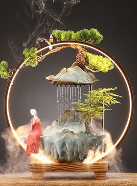 速发中式雨帘流循生财摆件水环流居喷泉创意办公室家水客厅开业礼