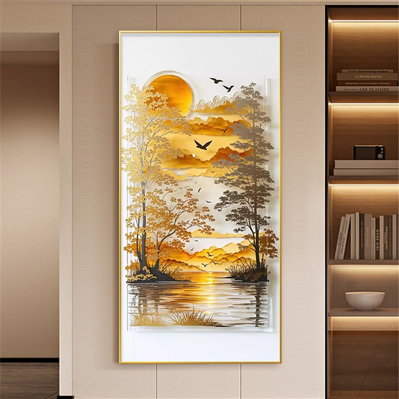 速发入户玄关装饰画带灯光氛围感语音控灯挂画走廊过道高端大壁画
