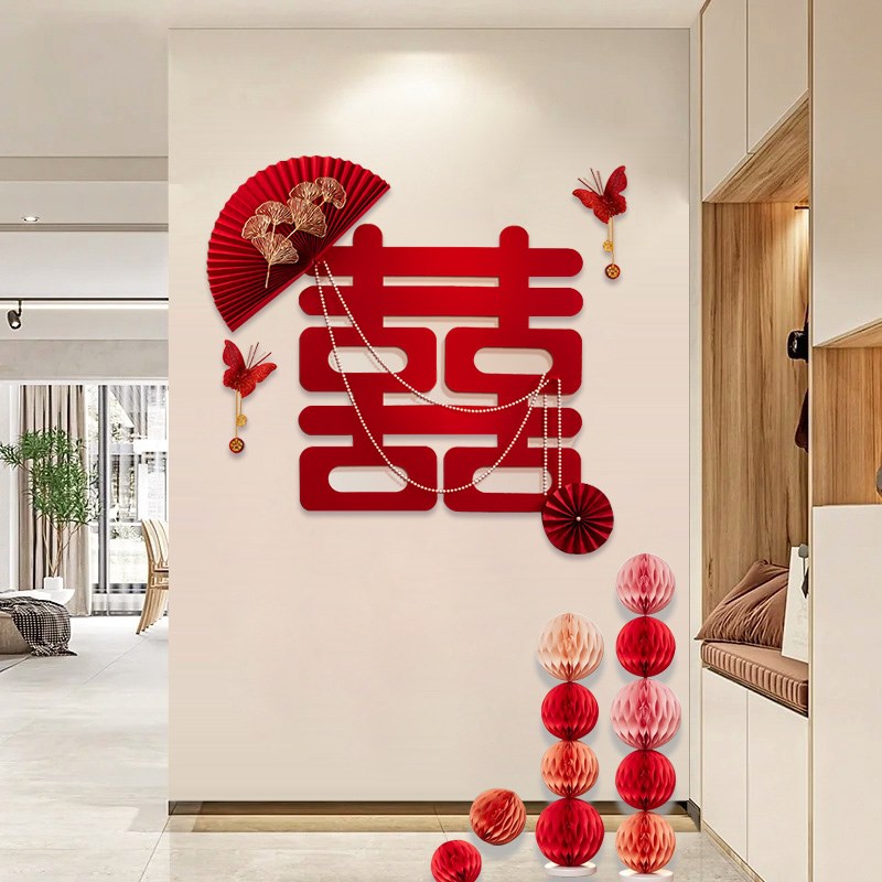 速发男方婚房客厅走装拉玄关背景墙廊饰布置高级感房间墙花结婚礼
