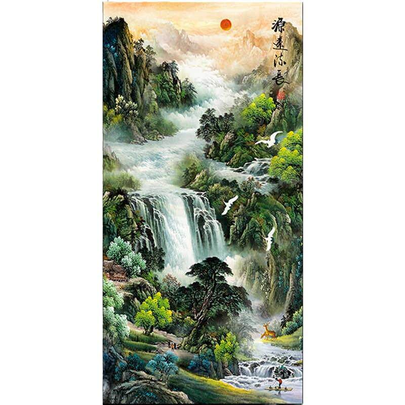 入门新中式玄关装饰画走廊过道尽头山水画竖版挂画鸿运当头墙壁画
