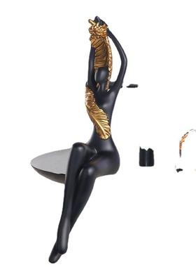 现代极简艺术吊脚坐姿人物摆件创意隔断软装高级客厅电视柜装饰