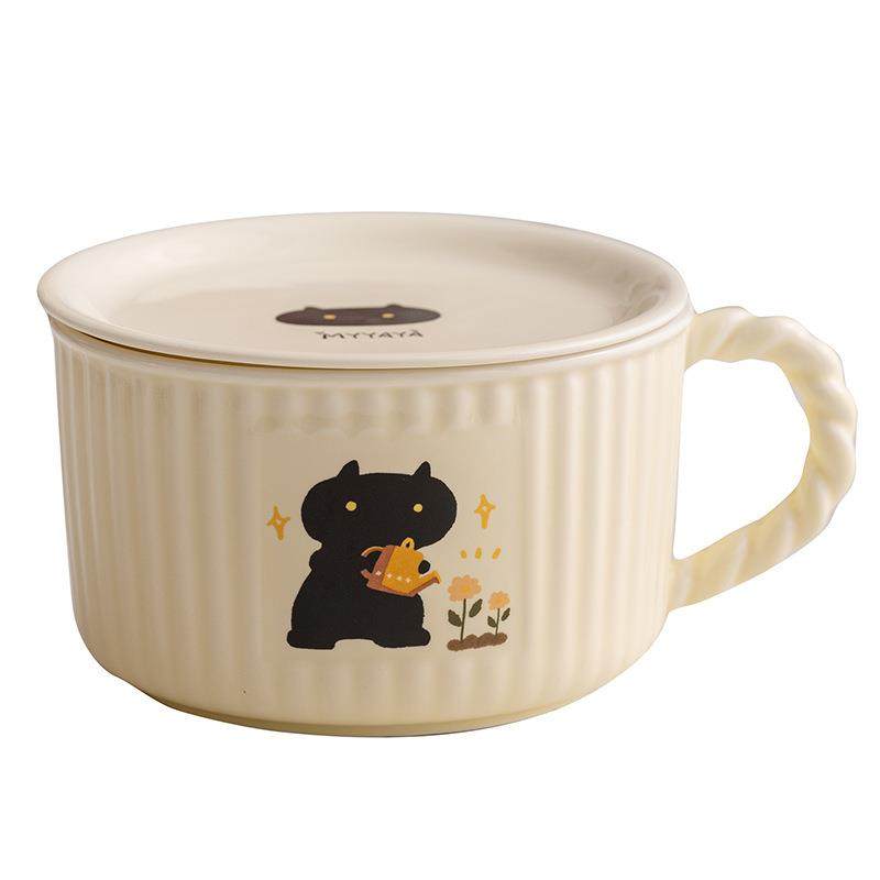 新款创意猫咪家用学生宿舍陶瓷泡面碗带盖大容量把手汤碗可微波炉,餐饮具,碗,淘宝优惠券,粉丝福利购,淘宝优惠卷