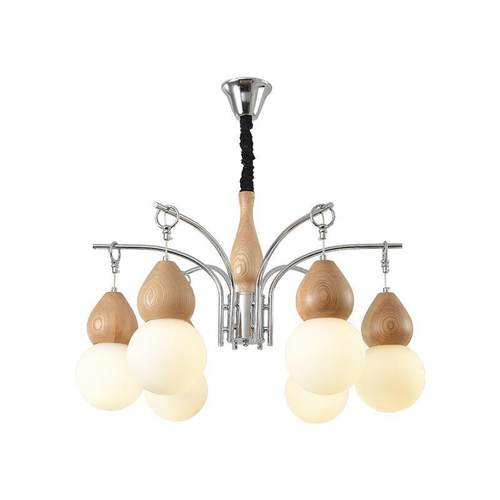 中古风客厅吊灯新中式简约胡桃木色护眼卧室餐厅书房实木高档灯具