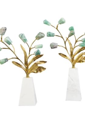 美式现代轻奢金色黄铜树枝水晶摆件样板间客厅玄关装饰摆设装饰品