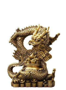 祥龙聚宝黄铜摆件聚宝盆金龙工艺品家居客厅铜装饰品店铺全铜摆饰