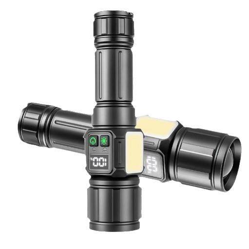新品户外强光手电筒30W白激光COB侧灯带数显可伸缩调焦大功率手电