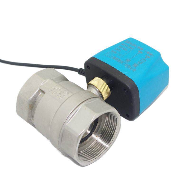 勒隆白不锈钢电动二通球阀二两线常开常闭12V24V220V电磁球阀DN25