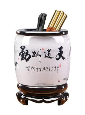 旋转创意天道酬勤笔筒办公室桌面复古中国风摆件商务会议礼品