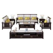 新中式 现代别墅木质家具组合古典禅意四人位转角 客厅实木沙发中式