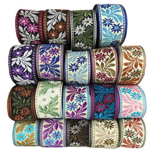 现货花边少数民族苗族服饰镶边家纺窗帘装饰4cm花朵民族风提花带