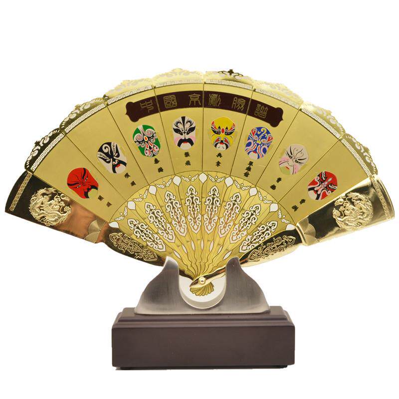 立体金扇京剧脸谱中国风特色工艺品摆件礼物出国外事送老外小礼品