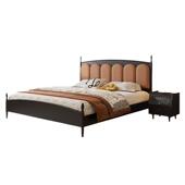 复古高靠实木床简约1.5米软靠单人床黑色中古风1.8米主卧双人大床