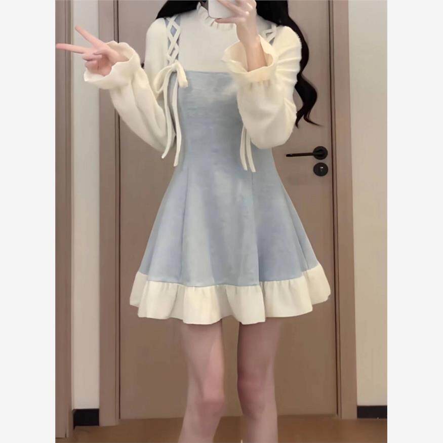 甜美温柔风假两件连衣裙