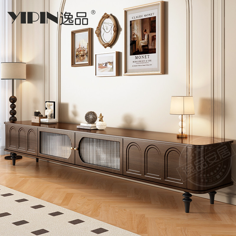 法式实木电视柜客厅轻奢高级感地柜2025新款小户型中古风茶几组合